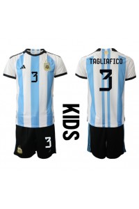 Argentiina Nicolas Tagliafico #3 Jalkapallovaatteet Lasten Kotipeliasu MM-kisat 2022 Lyhythihainen (+ Lyhyet housut)